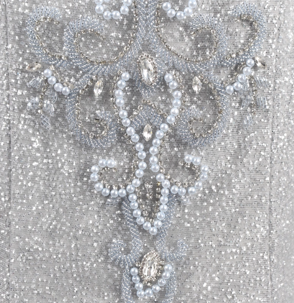 Gorgeous Silver Mermaid Off-The-Shoulder Beaded Sparkly Tulle Train Formal Prom Dress