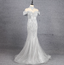 Gorgeous Silver Mermaid Off-The-Shoulder Beaded Sparkly Tulle Train Formal Prom Dress