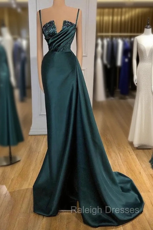Gorgeous Spaghetti-Straps Crystal Mermaid Prom Dress With Detachable Train Main image