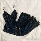 Gorgeous Spaghetti Straps Mermaid Navy Blue Beads Beaded Long Prom Dress