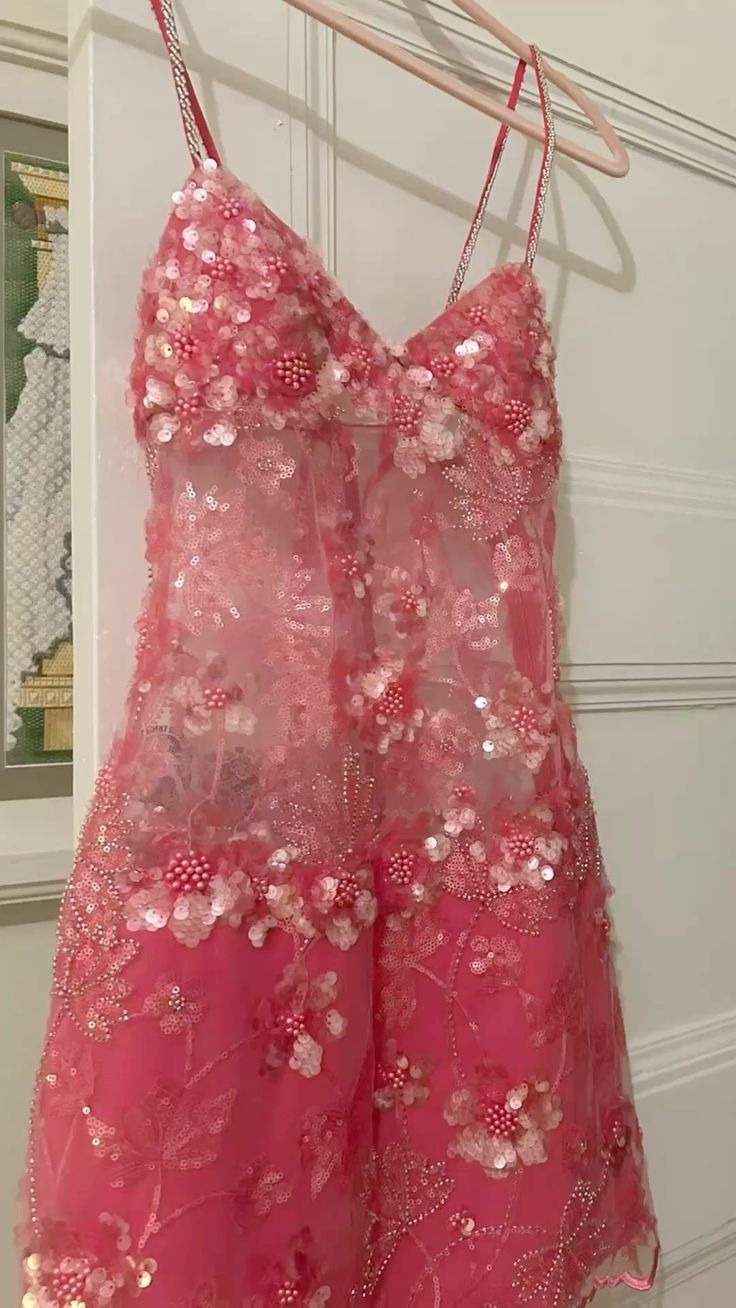 Gorgeous Spaghetti Straps Sequin Short Birthday Outfits Pink Graduation Homecoming Dresses Main image