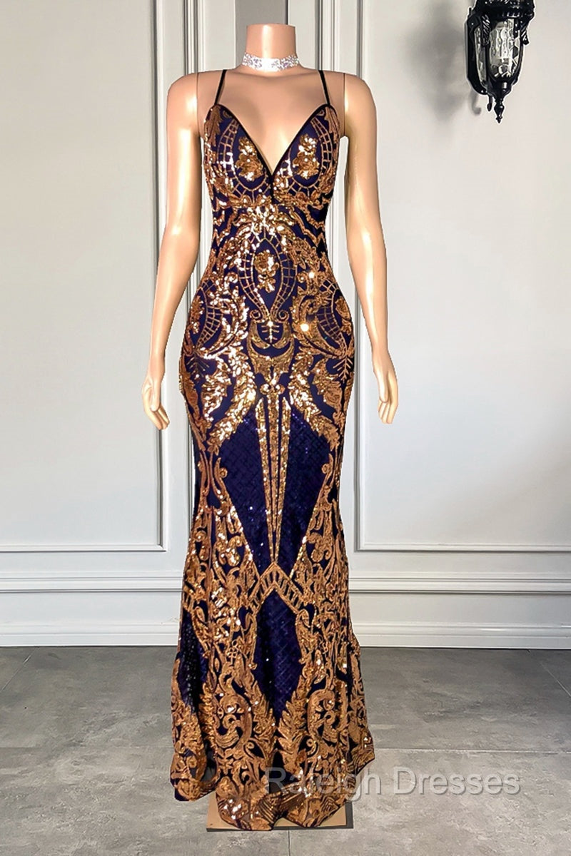 Gorgeous Spaghetti-Straps Sequins Mermaid Prom Dress Long V-Neck Secondary image