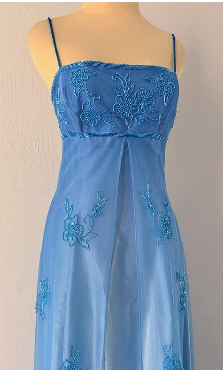 Gothic Vintage Prom Dresses Under $170??Gorgeous Spaghetti Straps Beading Applique Gradient Blue Sleeveless Long Prom Dresses Secondary image
