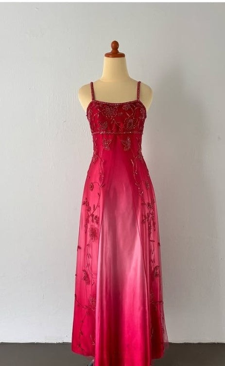 Gothic Vintage Prom Dresses Under $170??Gorgeous Spaghetti Straps Beading Applique Gradient Blue Sleeveless Long Prom Dresses