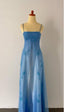 Gothic Vintage Prom Dresses Under $170??Gorgeous Spaghetti Straps Beading Applique Gradient Blue Sleeveless Long Prom Dresses
