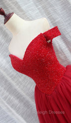 Gorgeous Sparkle Beaded Off Shoulder Red Formal Dress, Red Homecoming Dresses