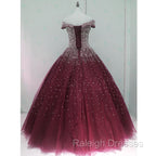 Gorgeous Sparkle Burgundy Off Shoulder Sweet 16 Gown Burgundy Prom Dresses