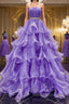 Gorgeous Strapless Layered Purple Tulle Prom Dress Long with Belt Purple Prom Dress Purple Ball Gown