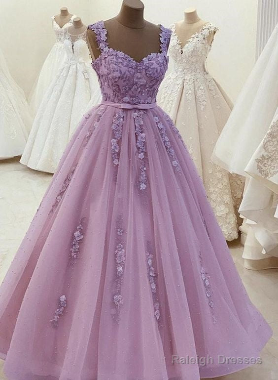Gorgeous Sweetheart Neck Beaded Purple Lace Prom Dresses, Purple Lace Formal Dresses