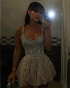 Gorgeous Tulle Beaded A-Line Cocktail Dresses Champagne Short Homecoming Dresses