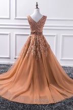 Gorgeous V Neck Champagne Lace Long Prom Dresses Champagne Lace Prom Graduation Prom Dresses