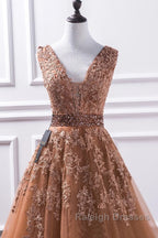 Gorgeous V Neck Champagne Lace Long Prom Dresses Champagne Lace Prom Graduation Prom Dresses