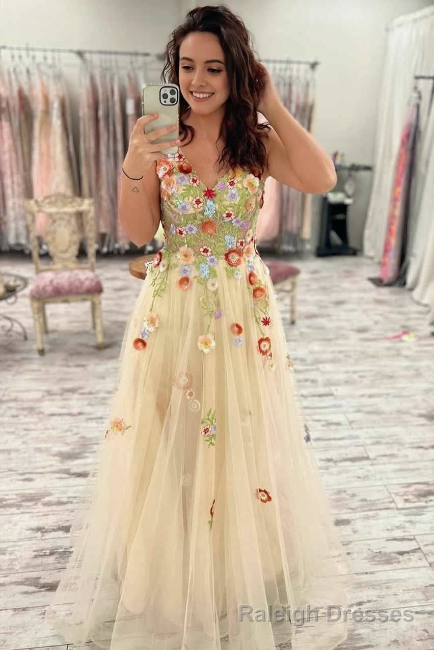 Gorgeous V-Neck Floral Long Formal Dress with Embroidery Main image