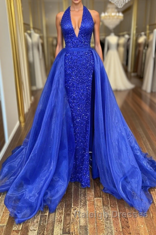 Gorgeous V Neck Mermaid Blue Sequins Long Prom Dress, Mermaid Blue Formal Dress, Blue Evening Dress Main image