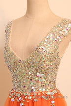 Gorgeous V Neck Open Back Orange Short Prom Homecoming Dress Short Orange Prom Dress