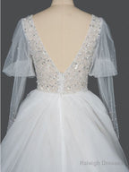 Gorgeous V-Neck Shinny Sequins A-Line Wedding Dresses Sheer Sleeves