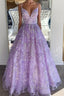 Gorgeous V Neck Thin Straps Purple Long Prom Dress, V Neck Purple Formal Evening Dress, Purple Ball Gown