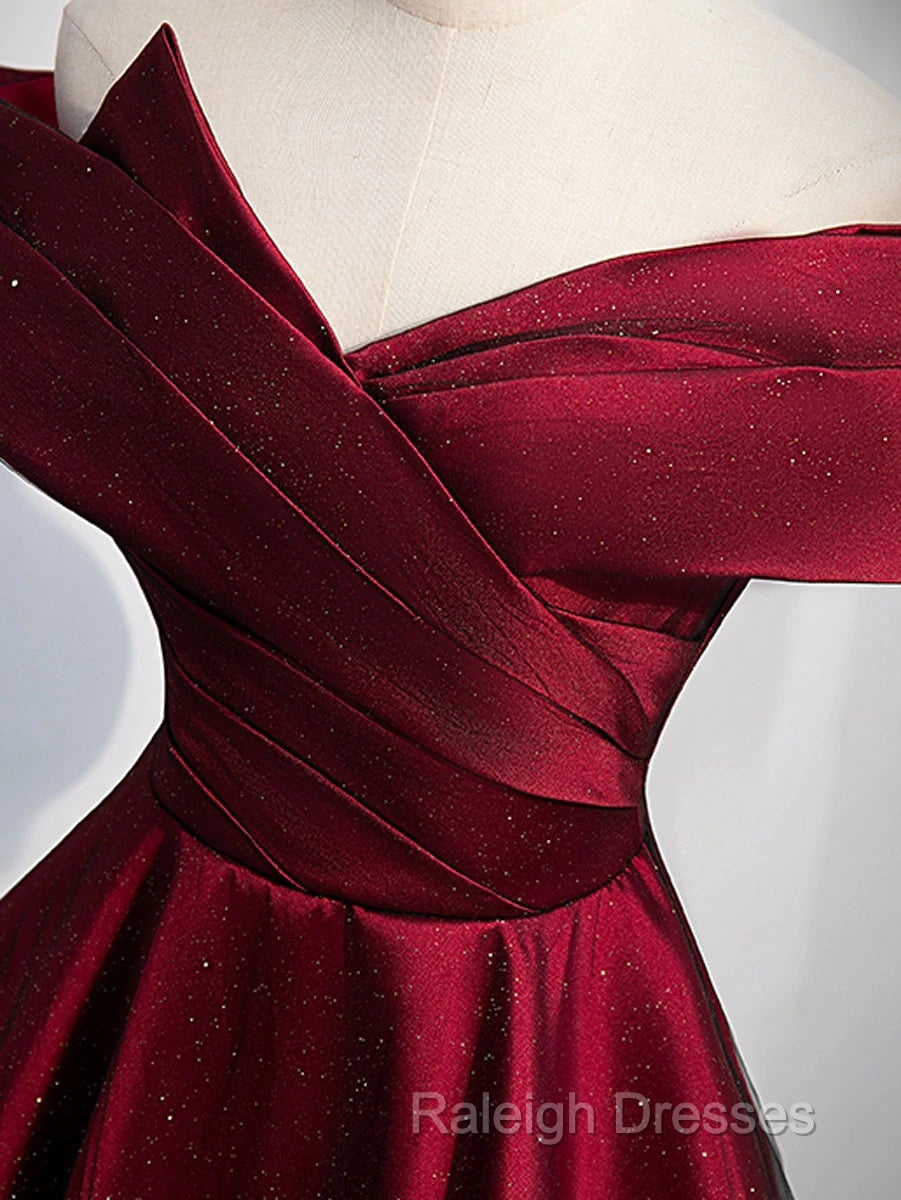 Gorgeous Wine Red Satin Off Shoulder Party Dress , Beautiful Wine Red Prom Dresses Secondary image