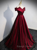 Gorgeous Wine Red Satin Off Shoulder Party Dress , Beautiful Wine Red Prom Dresses