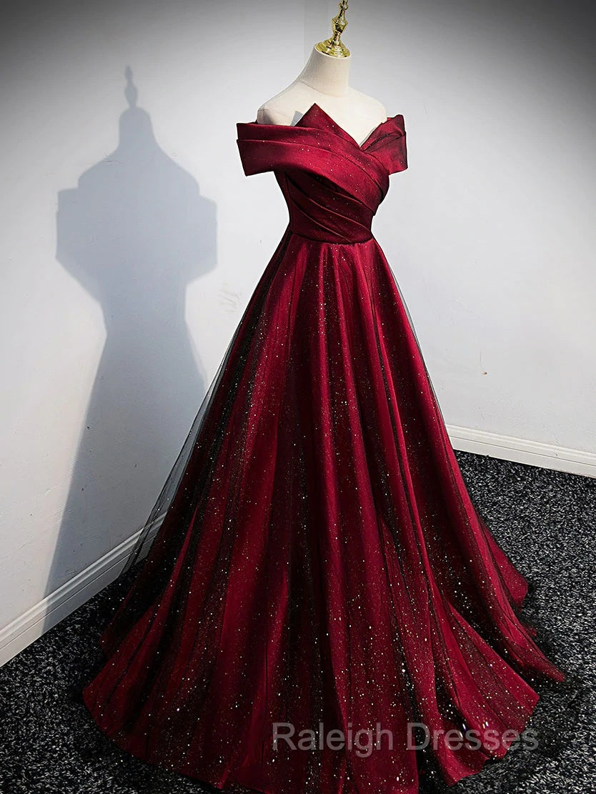 Gorgeous Wine Red Satin Off Shoulder Party Dress , Beautiful Wine Red Prom Dresses
