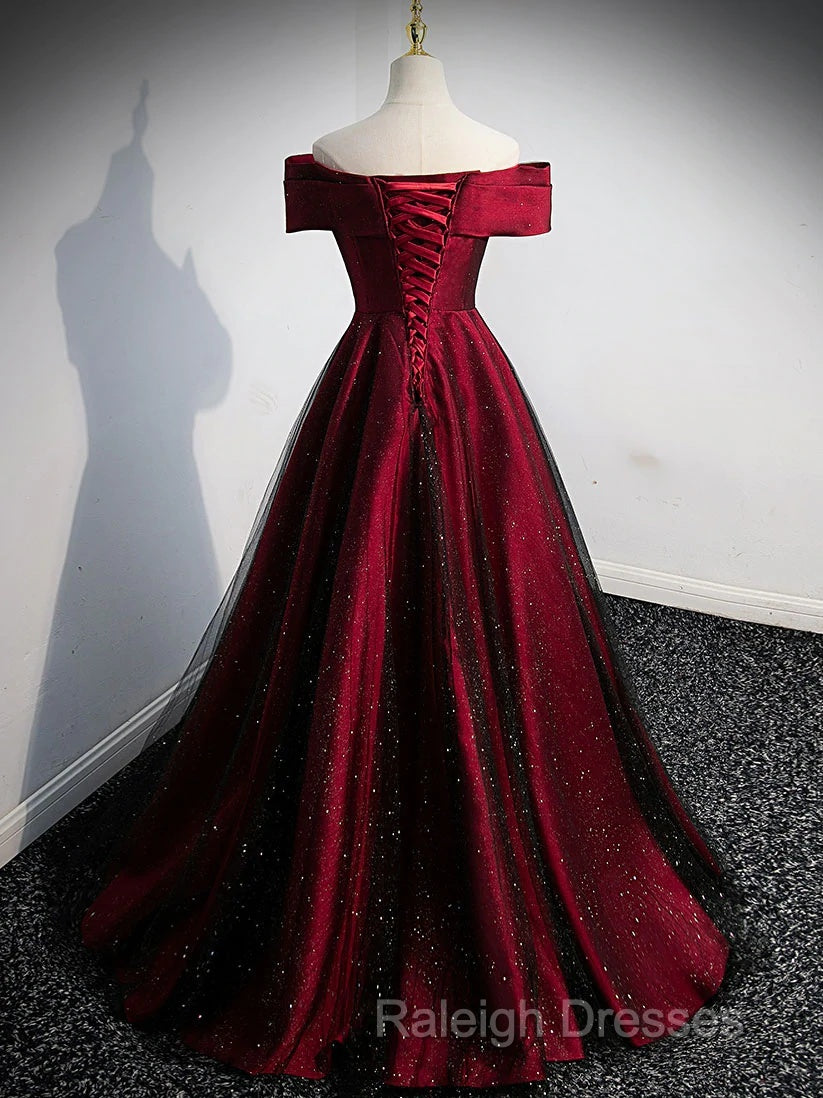Gorgeous Wine Red Satin Off Shoulder Party Dress , Beautiful Wine Red Prom Dresses
