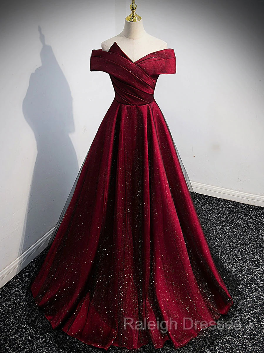 Gorgeous Wine Red Satin Off Shoulder Prom Dresses Wine Red Prom Dress