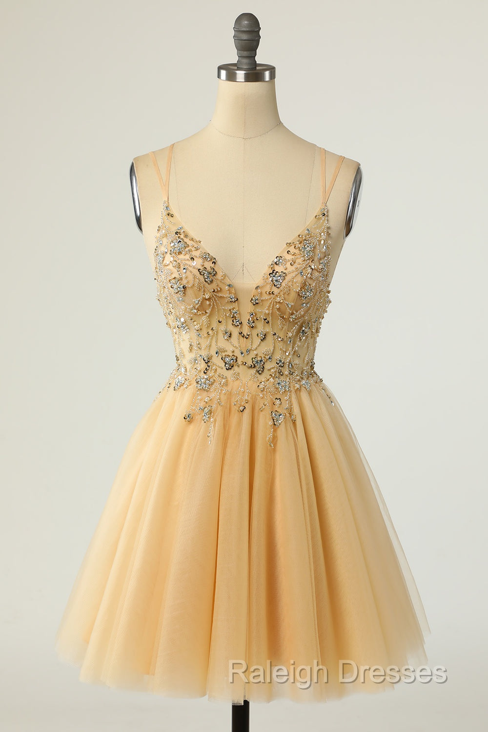 Gorgeous Yellow Homecoming Dresses A Line Spaghetti Straps Short Prom Dresses with Beading Secondary image