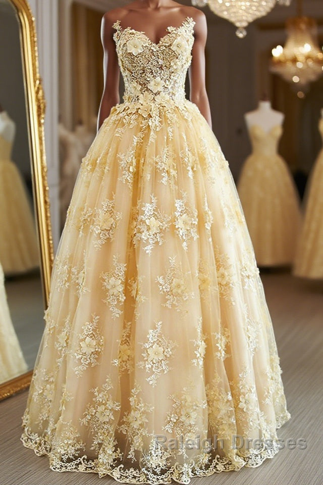 Gorgeous Yellow Lace Appliques Long Prom Dresses Yellow Lace Prom Dresses Yellow Prom Dresses