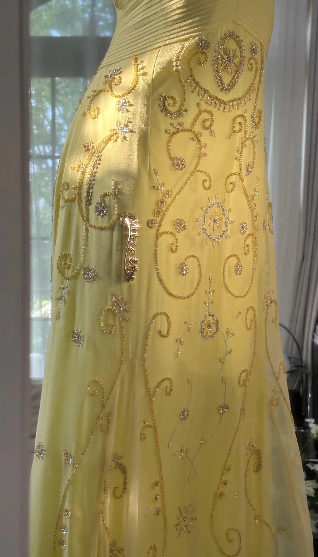 Gorgeous Butter Yellow Spaghetti Straps A-Line Tulle Beaded Prom Dress Long Backless Prom Gown