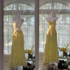 Gorgeous Butter Yellow Spaghetti Straps A-Line Tulle Beaded Prom Dress Long Backless Prom Gown