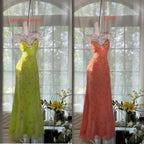 Gorgeous Butter Yellow Spaghetti Straps A-Line Tulle Beaded Prom Dress Long Backless Prom Gown