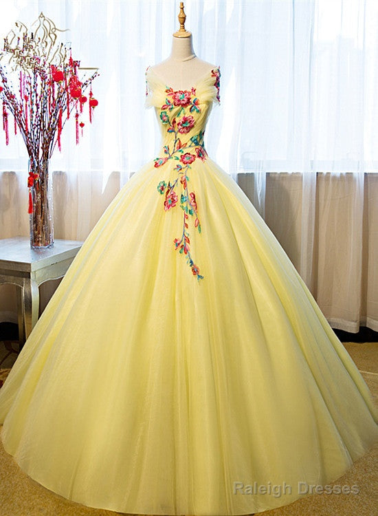 Gorgeous Yellow Tulle Ball Gown Sweet 16 Dress, Yellow Quinceanera Dress Main image