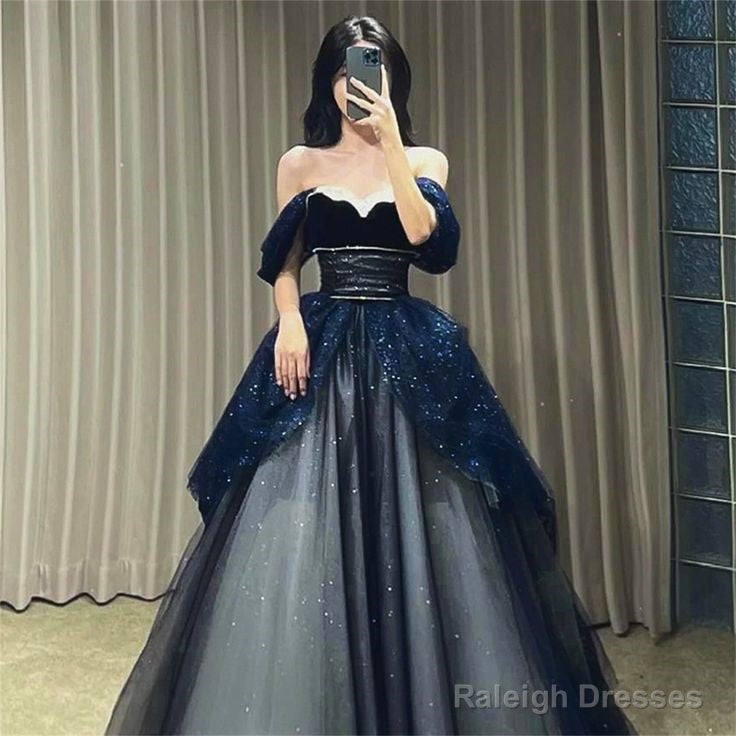 Gothic Glitter Blue Princess Tulle Prom Dress Blue Long Evening Dress Secondary image