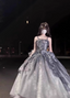 Gothic Sweet & Cool Silver Gray Spaghetti Strap 3D Floral Bow Sequined Satin Formal Prom Dress