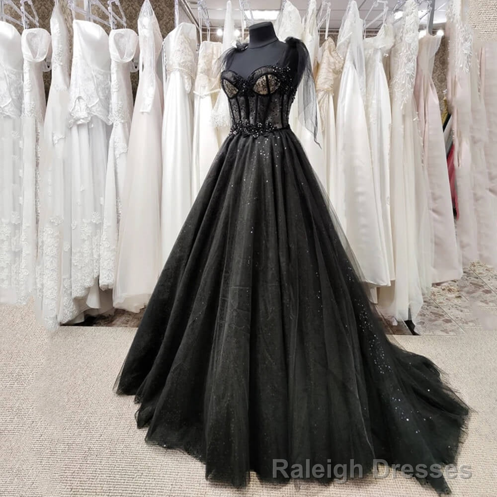 Gothic Tulle Black Party Dress,Prom Evening Dresses,Glitter A-Line Party Dress,Maxi Corset Dress Main image