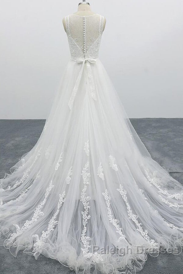 Graceful Long A Line Appliques Tulle Backless Wedding Dresses Secondary image