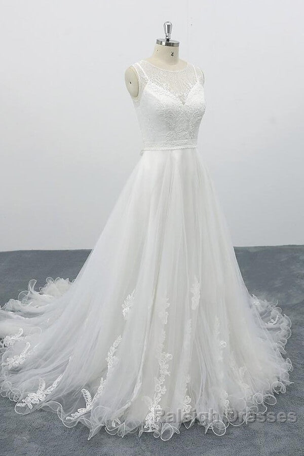 Graceful Long A Line Appliques Tulle Backless Wedding Dresses