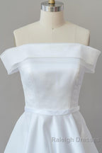 Graceful Long Ball Gown Off Shoulder Satin Wedding Dress