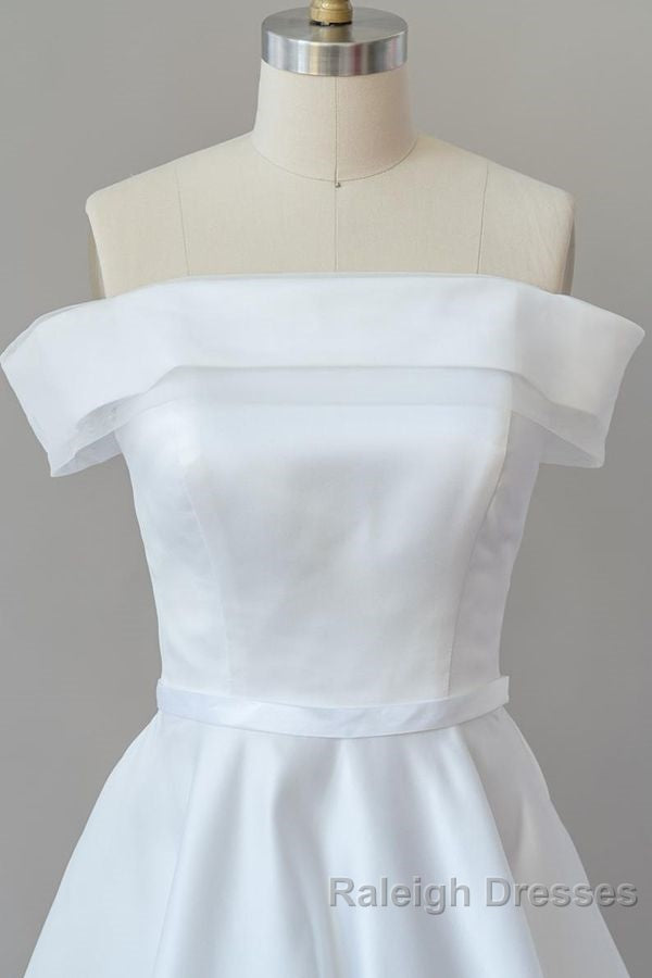 Graceful Long Ball Gown Off Shoulder Satin Wedding Dress