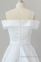 Graceful Long Ball Gown Off Shoulder Satin Wedding Dress