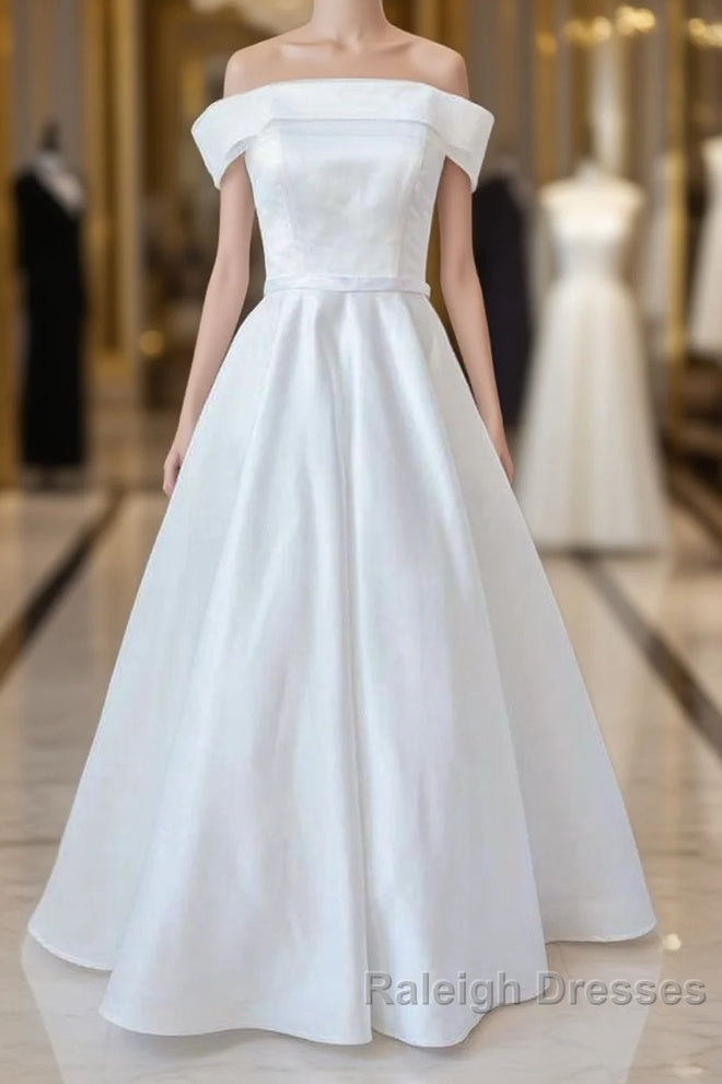 Graceful Long Ball Gown Off Shoulder Satin Wedding Dresses Main image