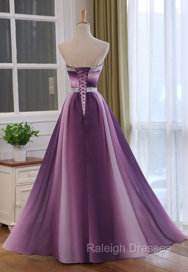 Gradient A Line Sweetheart Wedding Prom Dress, Beaded Chiffon Long Prom Dress Secondary image