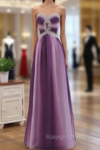 Gradient A-line Sweetheart Wedding Party Dress, Beaded Chiffon Long Prom Dress