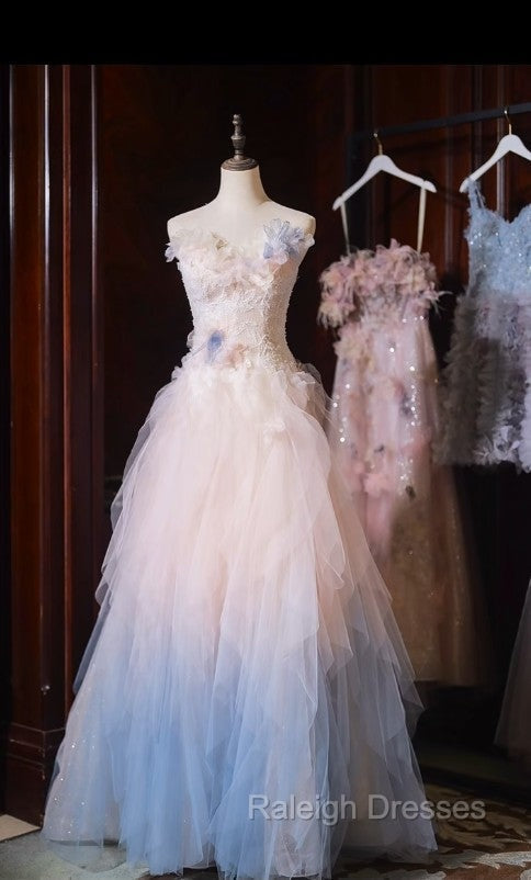 Gradient Color Strapless Tulle A-Line Long Birthday Ball Dress Beautiful Wedding Dress Secondary image