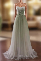 Gradient Light Green Beaded Tulle A-line Party Dress Long Junior Prom Dress prom dresses shops