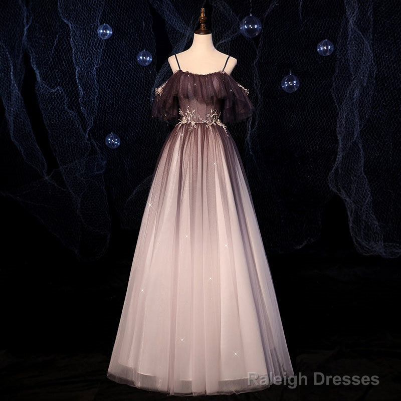 Gradient Off Shoulder Beaded Long Evening Dress, Tulle Prom Dress Secondary image