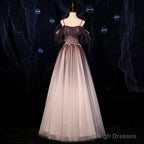 Gradient Off Shoulder Beaded Long Evening Dress, Tulle Prom Dress