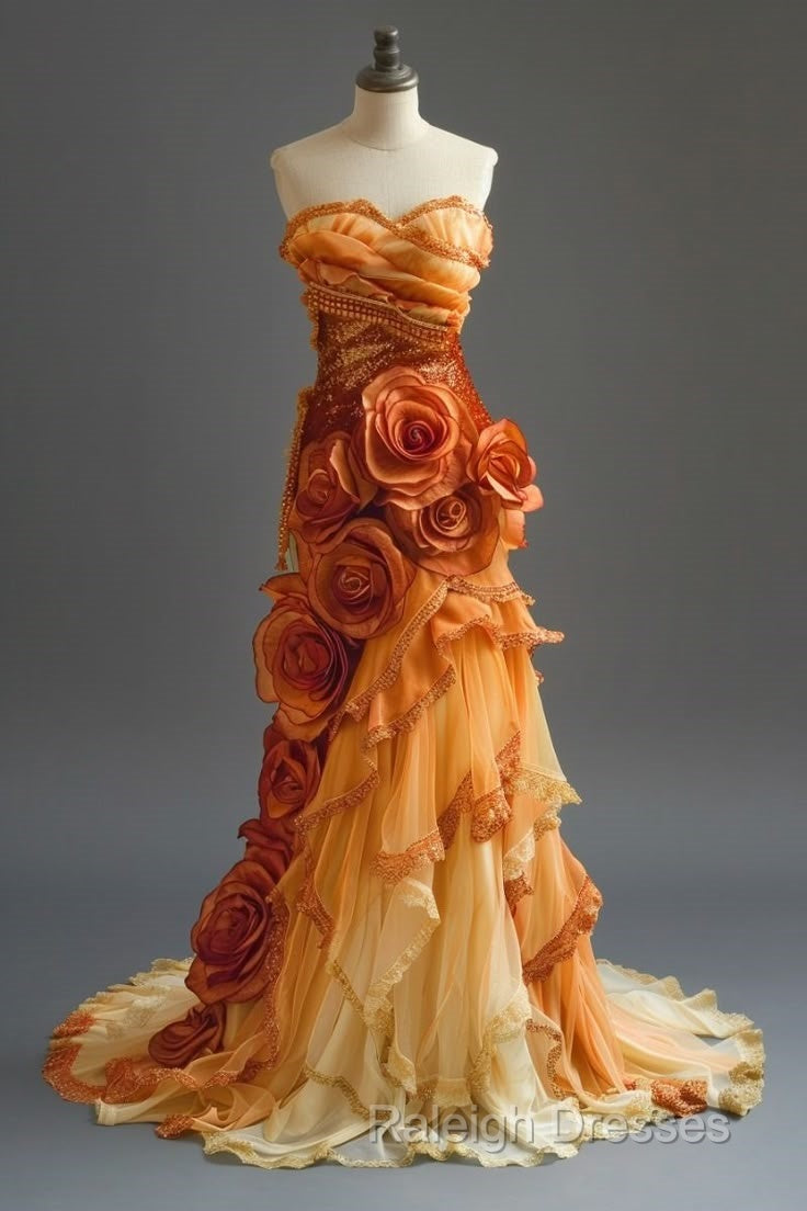 Gradient Orange Mermaid Sweetheart Neck Beaded Prom Dresses Long Layered Lace Applique Wedding Dresses Prom Dressesed01634