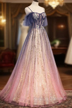 Gradient Pink Sweetheart Floor Length Prom Dresses, A Line Gradient Long Prom Dresses
