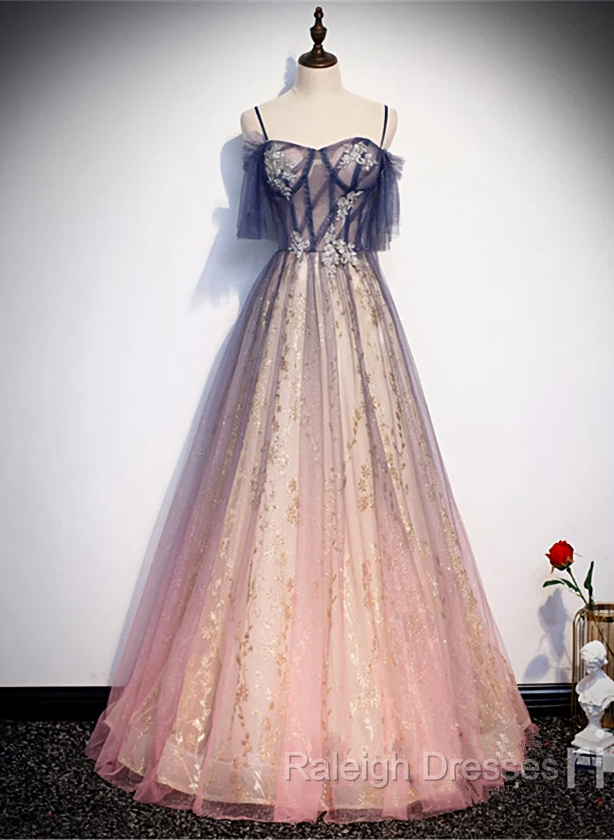 Gradient Pink Sweetheart Floor Length Party Dresses, A-line Gradient Long Prom Dresses Main image